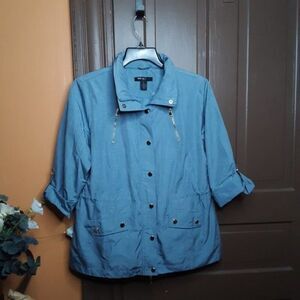 Style & Co. Sport Women Blue Windbreaker Hooded Jacket size PL